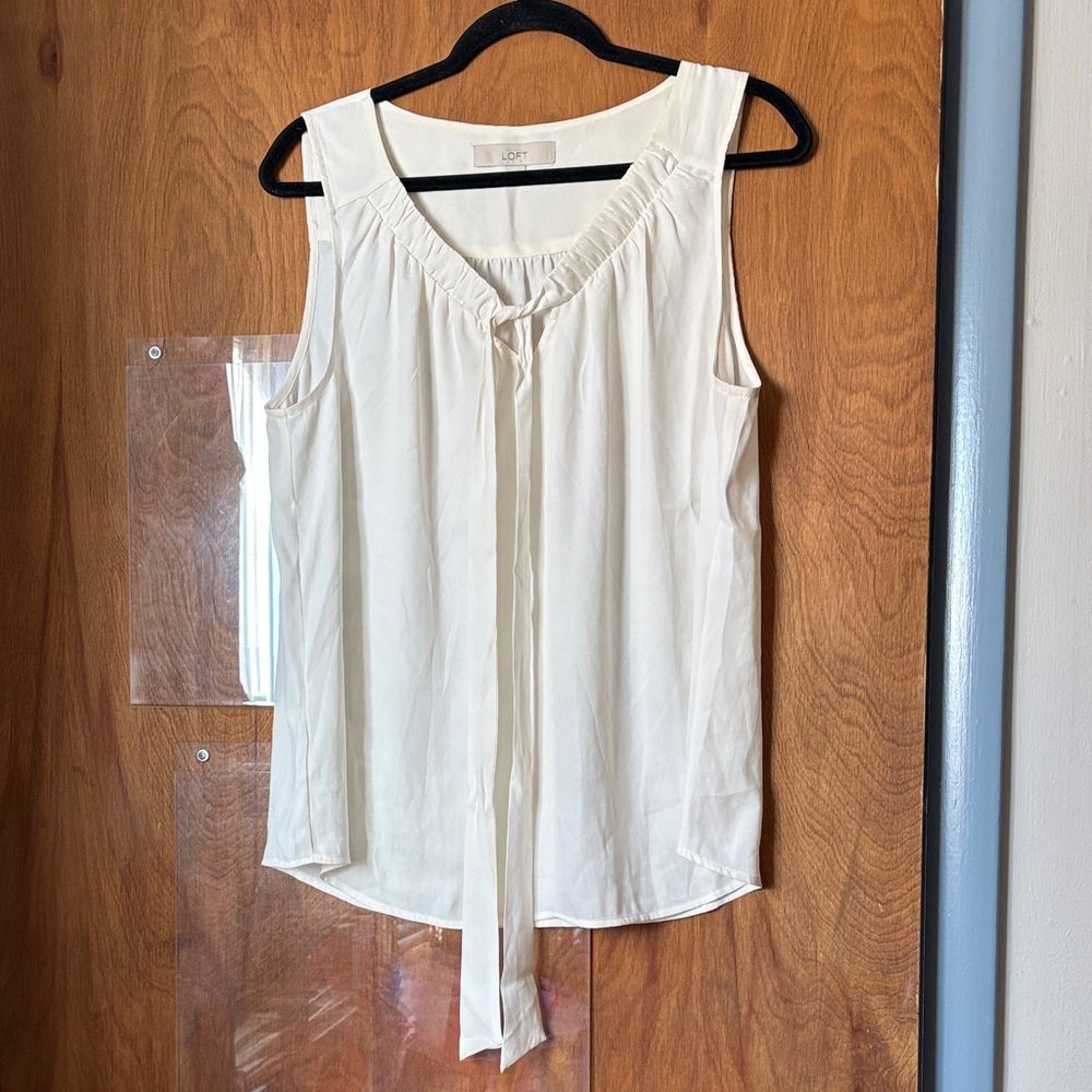 LOFT Sleeveless White Blouse with Front Tie